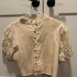 Cream Lace Button-Up Blouse Love Shack